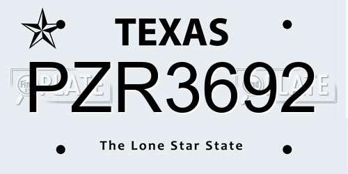 PZR3692 Texas License Plate