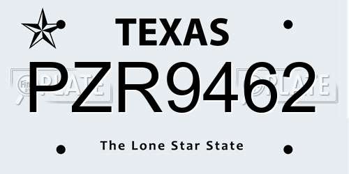PZR9462 Texas License Plate