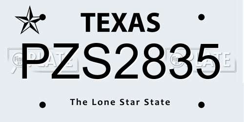 PZS2835 Texas License Plate