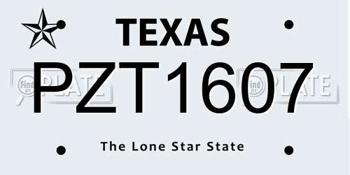 PZT1607 Texas License Plate