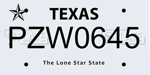 PZW0645 Texas License Plate