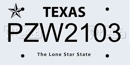 PZW2103 Texas License Plate