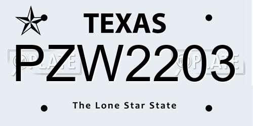 PZW2203 Texas License Plate