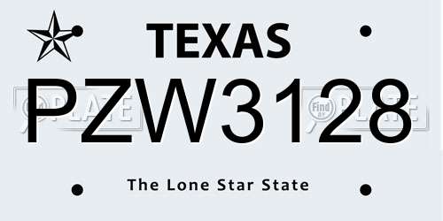 PZW3128 Texas License Plate