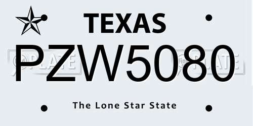 PZW5080 Texas License Plate