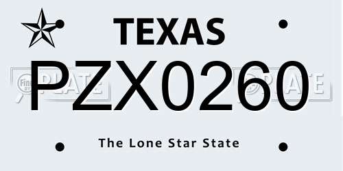 PZX0260 Texas License Plate