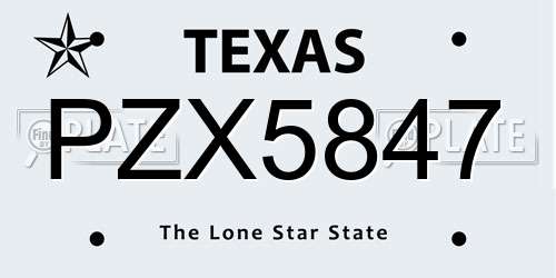 PZX5847 Texas License Plate