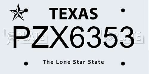 PZX6353 Texas License Plate