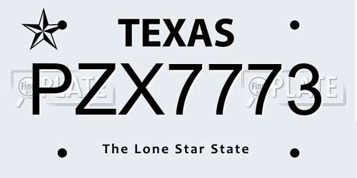 PZX7773 Texas License Plate