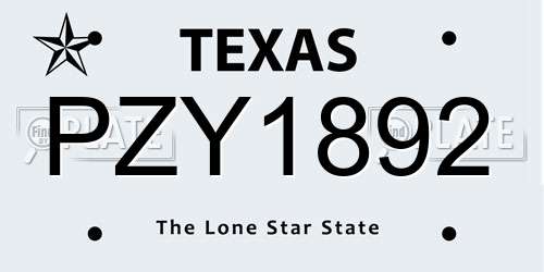 PZY1892 Texas License Plate