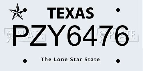 PZY6476 Texas License Plate