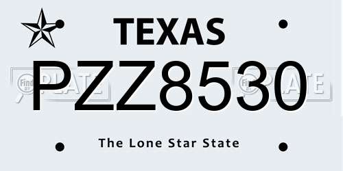 PZZ8530 Texas License Plate