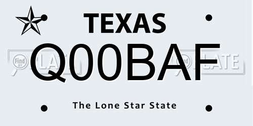 Q00BAF Texas License Plate