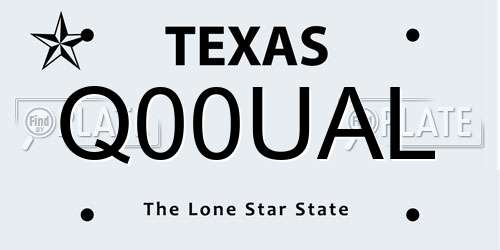 Q00UAL Texas License Plate