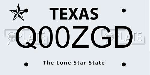Q00ZGD Texas License Plate