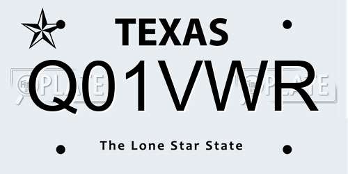 Q01VWR Texas License Plate