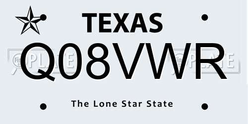 Q08VWR Texas License Plate