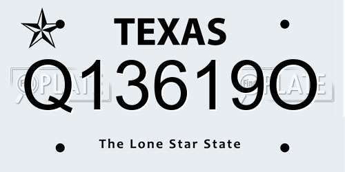 Q13619O Texas License Plate