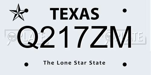 Q217ZM Texas License Plate