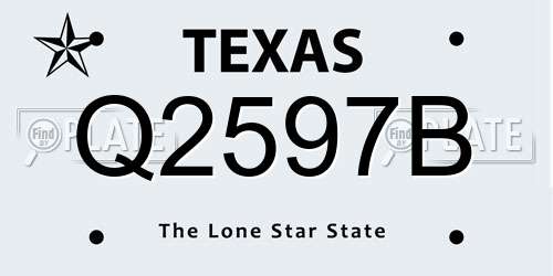 Q2597B Texas License Plate