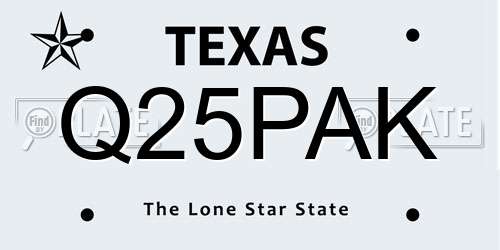 Q25PAK Texas License Plate