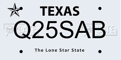 Q25SAB Texas License Plate
