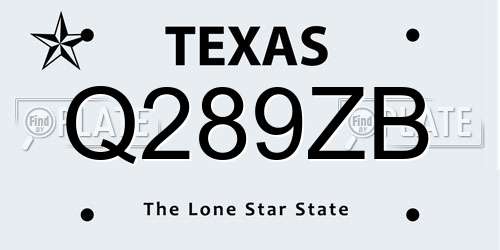 Q289ZB Texas License Plate