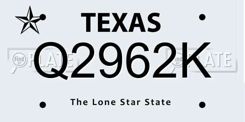 Q2962K Texas License Plate