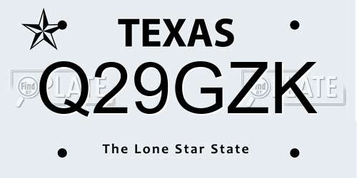 Q29GZK Texas License Plate