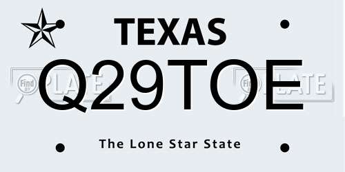 Q29TOE Texas License Plate