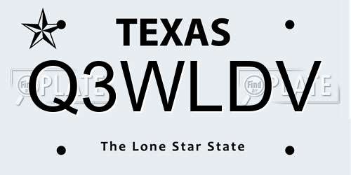 Q3WLDV Texas License Plate