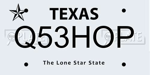 Q53HOP Texas License Plate