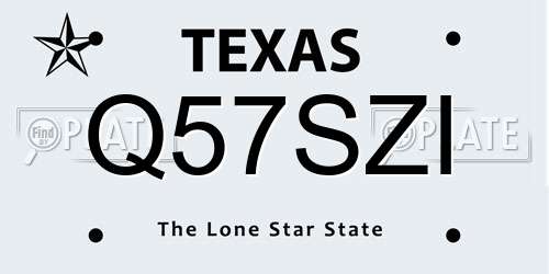 Q57SZI Texas License Plate