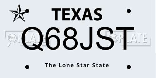 Q68JST Texas License Plate
