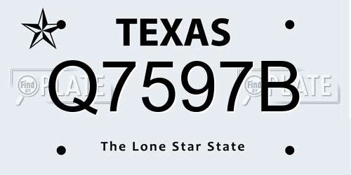 Q7597B Texas License Plate