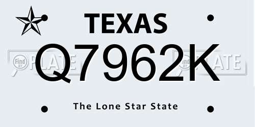 Q7962K Texas License Plate