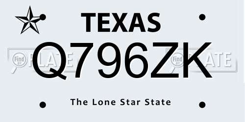Q796ZK Texas License Plate