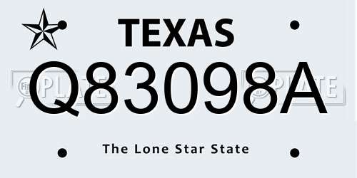 Q83098A Texas License Plate
