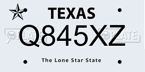 Q845XZ Texas License Plate