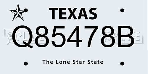 Q85478B Texas License Plate