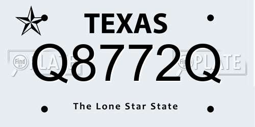 Q8772Q Texas License Plate