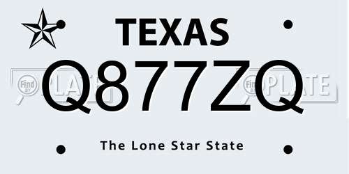 Q877ZQ Texas License Plate