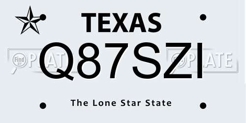 Q87SZI Texas License Plate