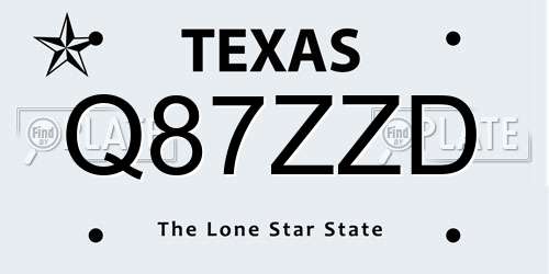 Q87ZZD Texas License Plate