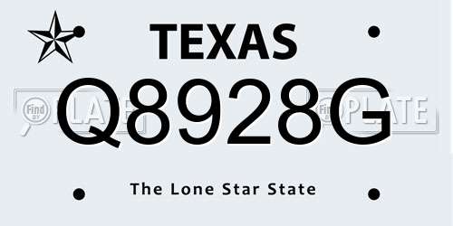 Q8928G Texas License Plate