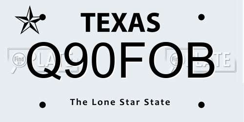 Q90FOB Texas License Plate