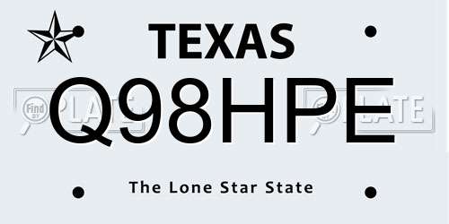 Q98HPE Texas License Plate