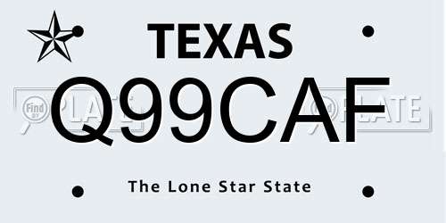 Q99CAF Texas License Plate