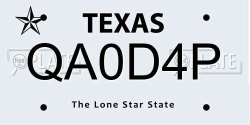 QA0D4P Texas License Plate