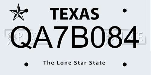 QA7B084 Texas License Plate